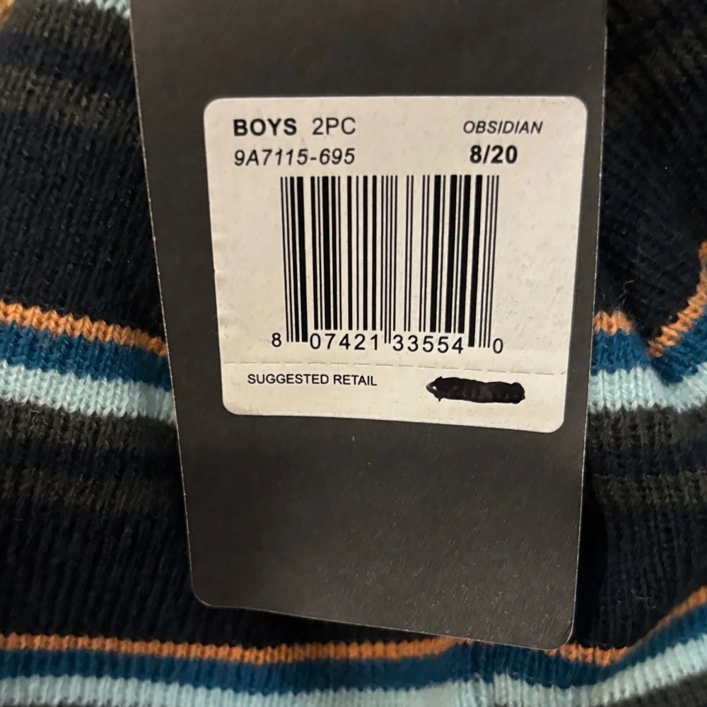 Hurley Navy and Orange Striped Beanie and Gloves
